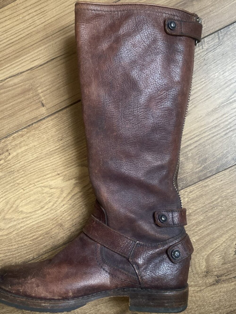 Frye~Veronica Brown Leather Boots~Back Zipper~Buckle Front~Size 8.5 B - Picture 4 of 9